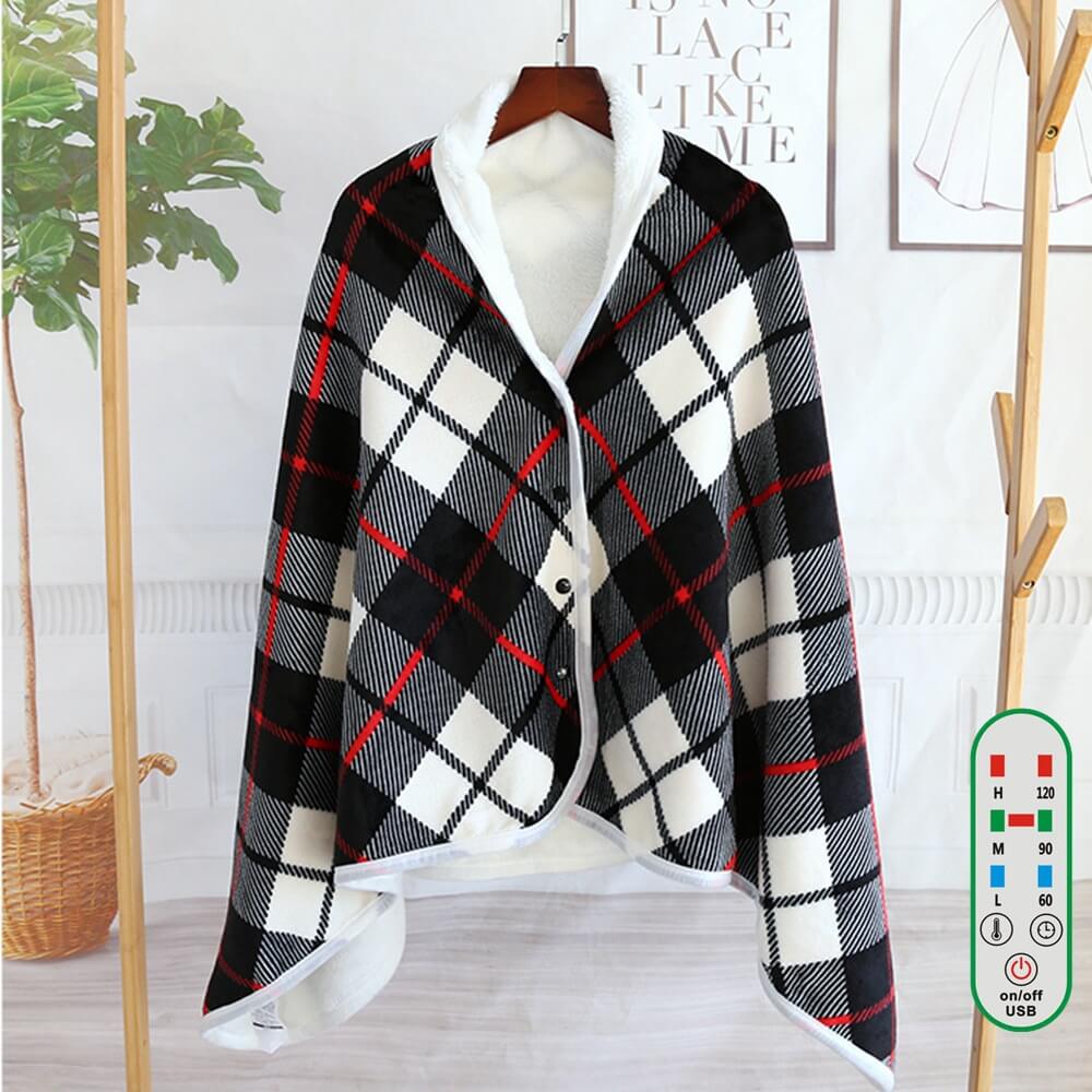 USB heating big shawl red grid